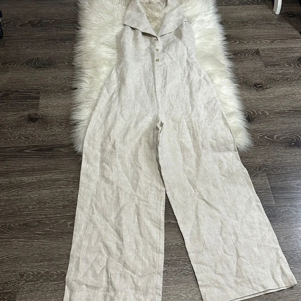 Reformation Billie Linen Jumpsuit Size 4 NWOT Oatmeal Wide Leg Sleeveless Resort
